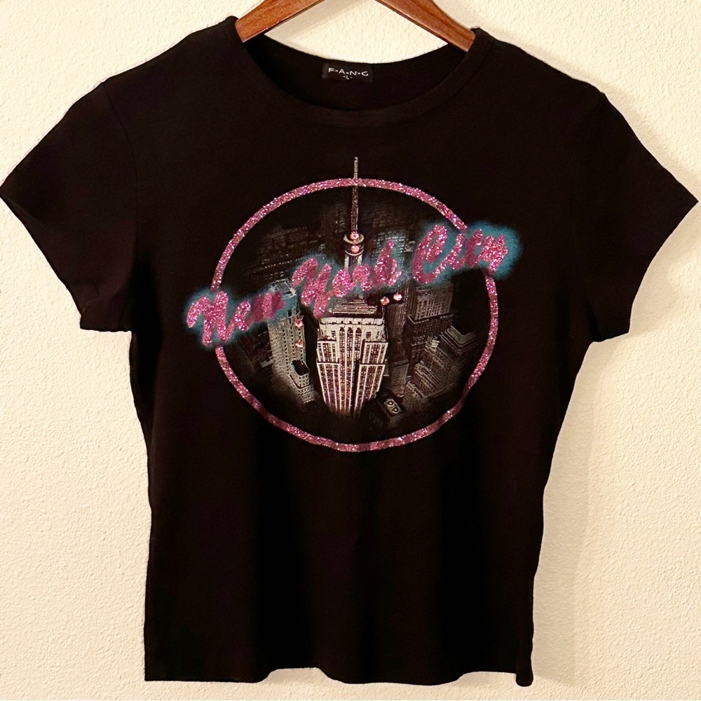 FANG Vintage Y2K New York City Sparkle Baby Tee Size Large
